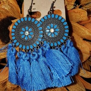 NEW 1 Pair Boho Tassel Fringe Earrings BLUE Chic